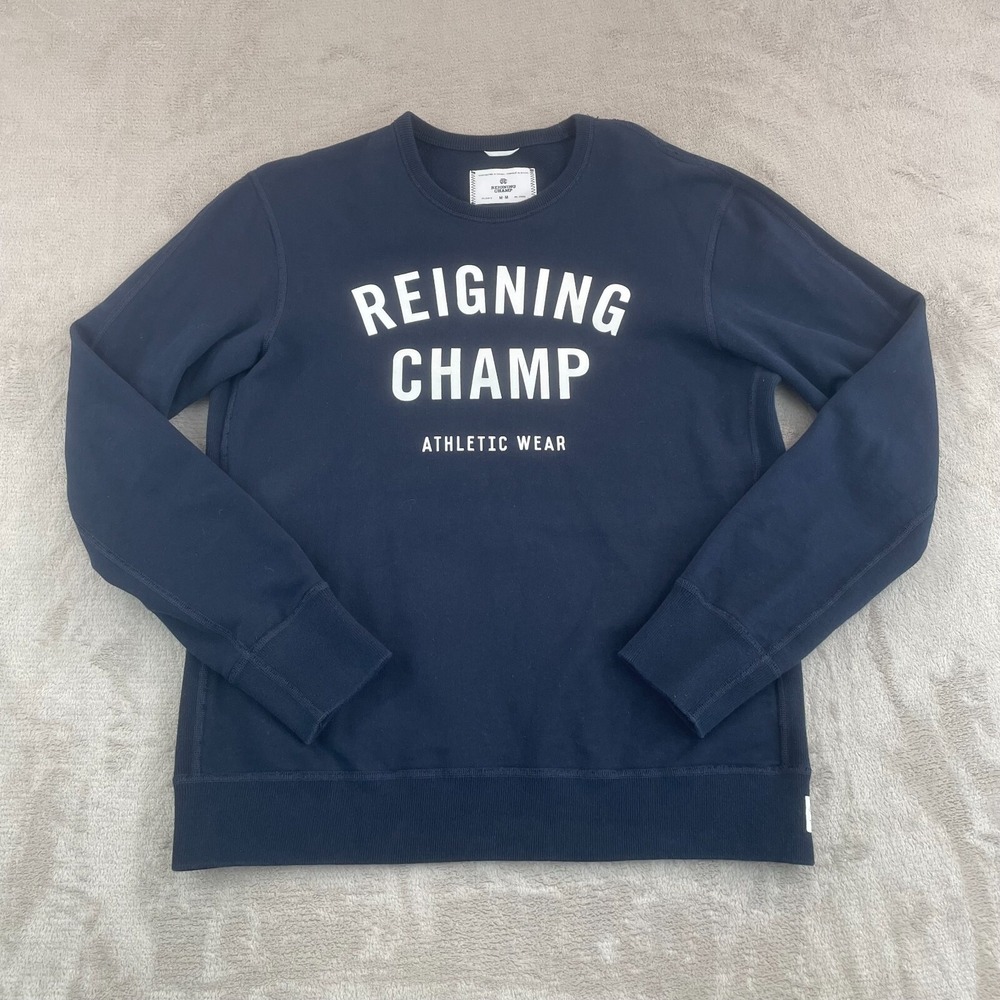 Reigning Champ Center Logo Sweatshirt Men Medium Navy Terry Cloth‎ Crew NWOT